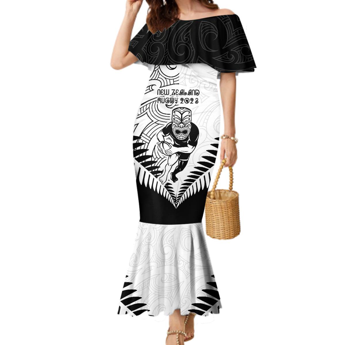 New Zealand Rugby Mermaid Dress Proud Aoteroa Stylised Maori Koru - Wonder Print Shop