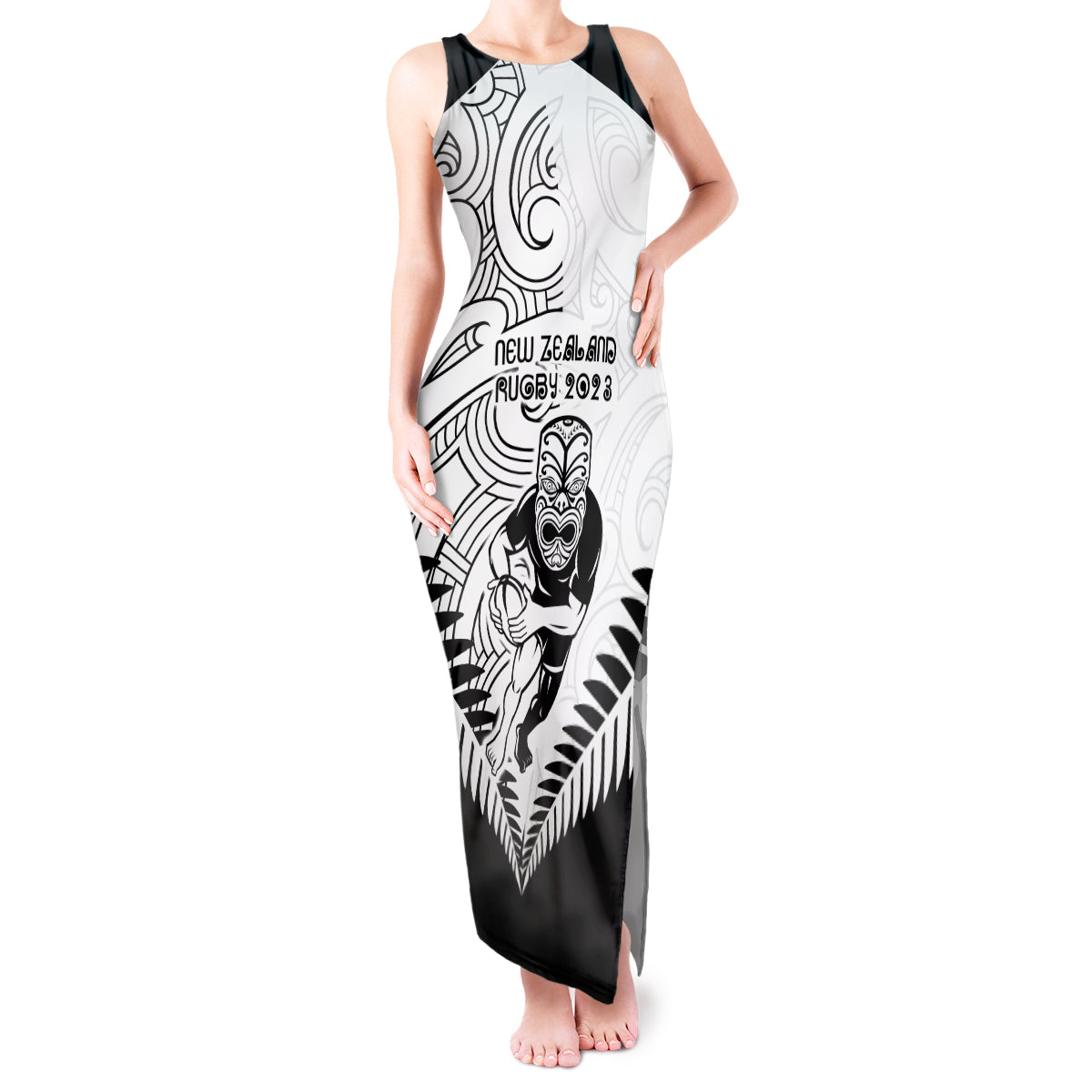 New Zealand Rugby Tank Maxi Dress Proud Aoteroa Stylised Maori Koru - Wonder Print Shop