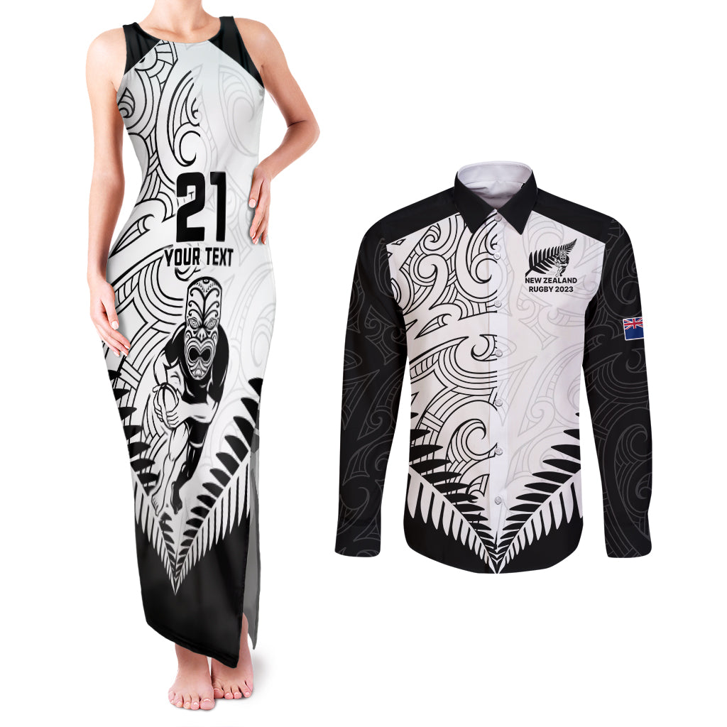 Custom New Zealand Rugby Couples Matching Tank Maxi Dress and Long Sleeve Button Shirts Proud Aoteroa Stylised Maori Koru LT9 - Wonder Print Shop