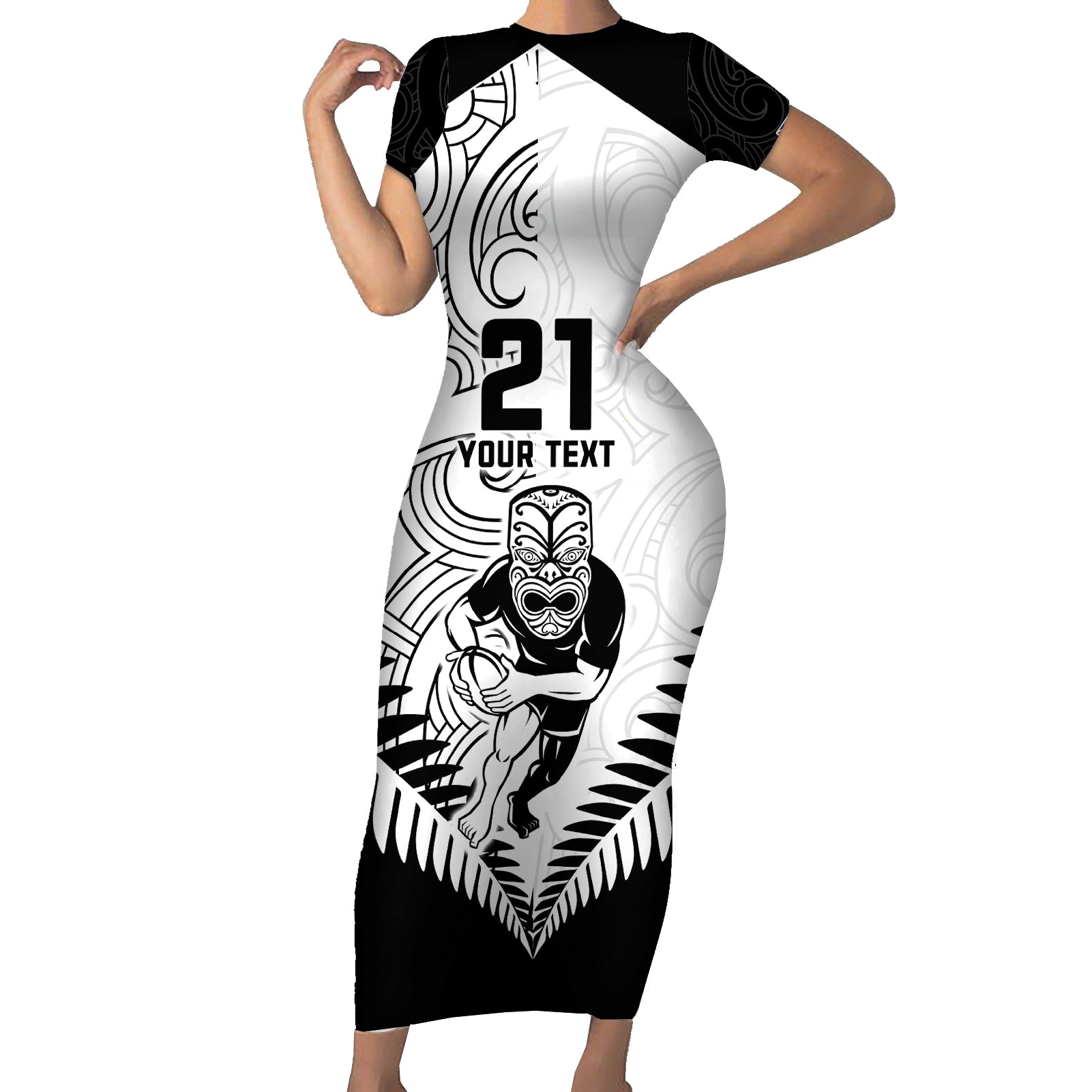 Custom New Zealand Rugby Short Sleeve Bodycon Dress Proud Aoteroa Stylised Maori Koru - Wonder Print Shop