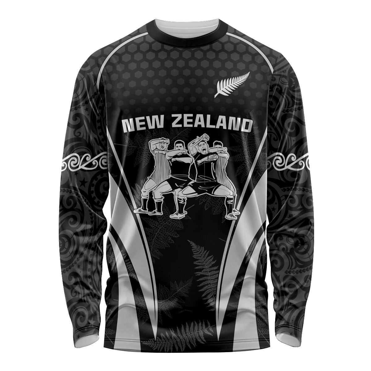 New Zealand Aotearoa Rugby Long Sleeve Shirt Haka Dance Mixed Silver Fern Sporty Style - Wonder Print Shop