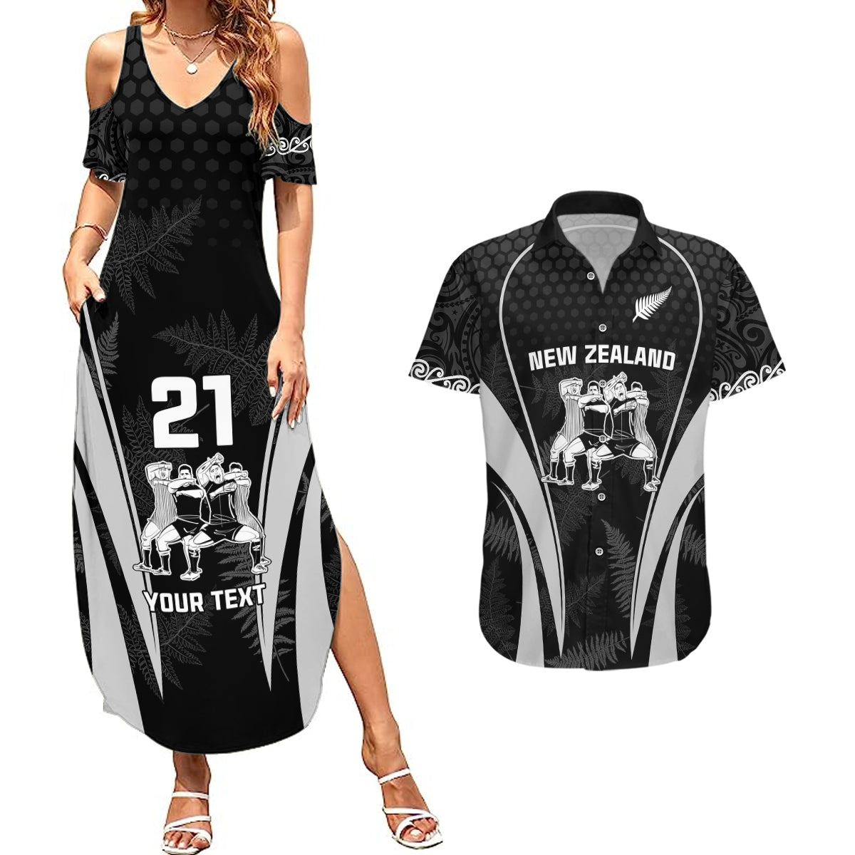 Custom New Zealand Aotearoa Rugby Couples Matching Summer Maxi Dress and Hawaiian Shirt Haka Dance Mixed Silver Fern Sporty Style LT9 - Wonder Print Shop