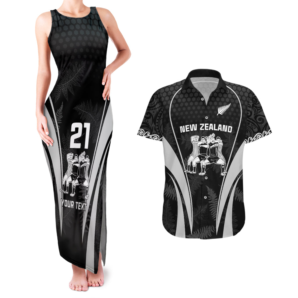 Custom New Zealand Aotearoa Rugby Couples Matching Tank Maxi Dress and Hawaiian Shirt Haka Dance Mixed Silver Fern Sporty Style LT9 - Wonder Print Shop