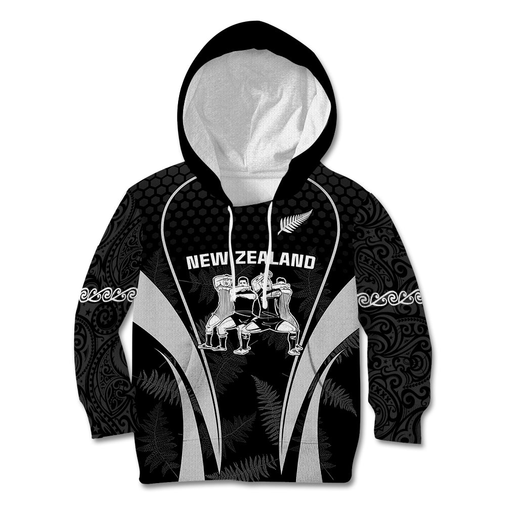 Custom New Zealand Aotearoa Rugby Kid Hoodie Haka Dance Mixed Silver Fern Sporty Style - Wonder Print Shop