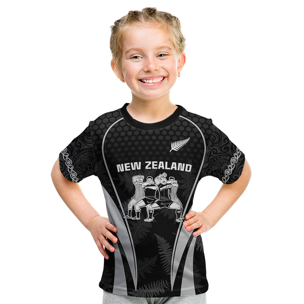 Custom New Zealand Aotearoa Rugby Kid T Shirt Haka Dance Mixed Silver Fern Sporty Style - Wonder Print Shop