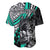 Personalised Polynesia Skull Baseball Jersey Tattoo In The Style Of Maori With Marine Life Aqua LT9 - Wonder Print Shop