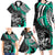 Personalised Polynesia Skull Family Matching Long Sleeve Bodycon Dress and Hawaiian Shirt Tattoo In The Style Of Maori With Marine Life Aqua LT9 - Wonder Print Shop