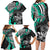 Personalised Polynesia Skull Family Matching Long Sleeve Bodycon Dress and Hawaiian Shirt Tattoo In The Style Of Maori With Marine Life Aqua LT9 - Wonder Print Shop