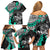 Personalised Polynesia Skull Family Matching Off Shoulder Short Dress and Hawaiian Shirt Tattoo In The Style Of Maori With Marine Life Aqua LT9 - Wonder Print Shop