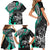 Personalised Polynesia Skull Family Matching Short Sleeve Bodycon Dress and Hawaiian Shirt Tattoo In The Style Of Maori With Marine Life Aqua - Wonder Print Shop