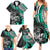 Personalised Polynesia Skull Family Matching Summer Maxi Dress and Hawaiian Shirt Tattoo In The Style Of Maori With Marine Life Aqua - Wonder Print Shop