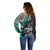 Personalised Polynesia Skull Off Shoulder Sweater Tattoo In The Style Of Maori With Marine Life Aqua - Wonder Print Shop