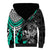 Personalised Polynesia Skull Sherpa Hoodie Tattoo In The Style Of Maori With Marine Life Aqua - Wonder Print Shop