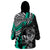 Personalised Polynesia Skull Wearable Blanket Hoodie Tattoo In The Style Of Maori With Marine Life Aqua - Wonder Print Shop