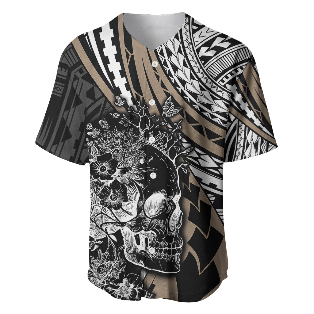 Personalised Polynesia Skull Baseball Jersey Tattoo In The Style Of Maori With Marine Life Gold LT9 - Wonder Print Shop