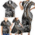 Personalised Polynesia Skull Family Matching Short Sleeve Bodycon Dress and Hawaiian Shirt Tattoo In The Style Of Maori With Marine Life Gold - Wonder Print Shop