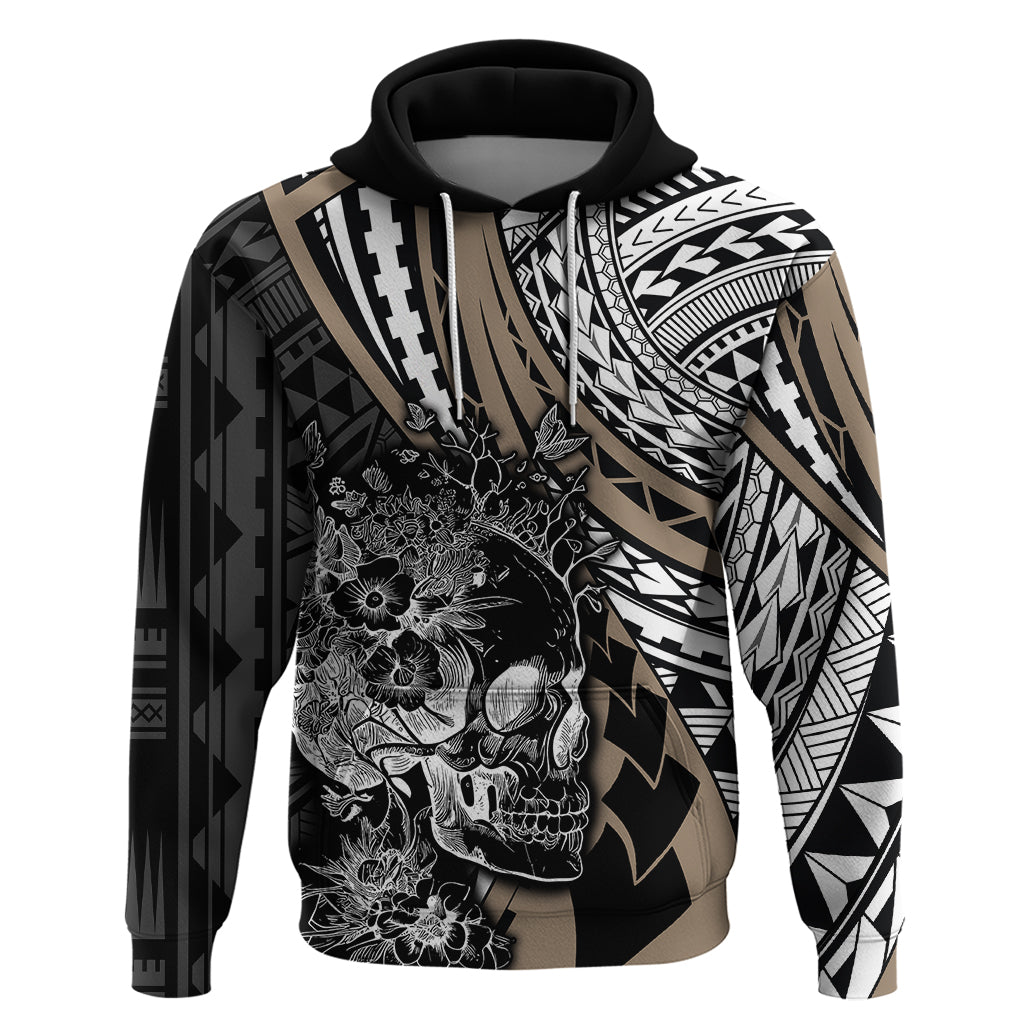 Personalised Polynesia Skull Hoodie Tattoo In The Style Of Maori With Marine Life Gold - Wonder Print Shop