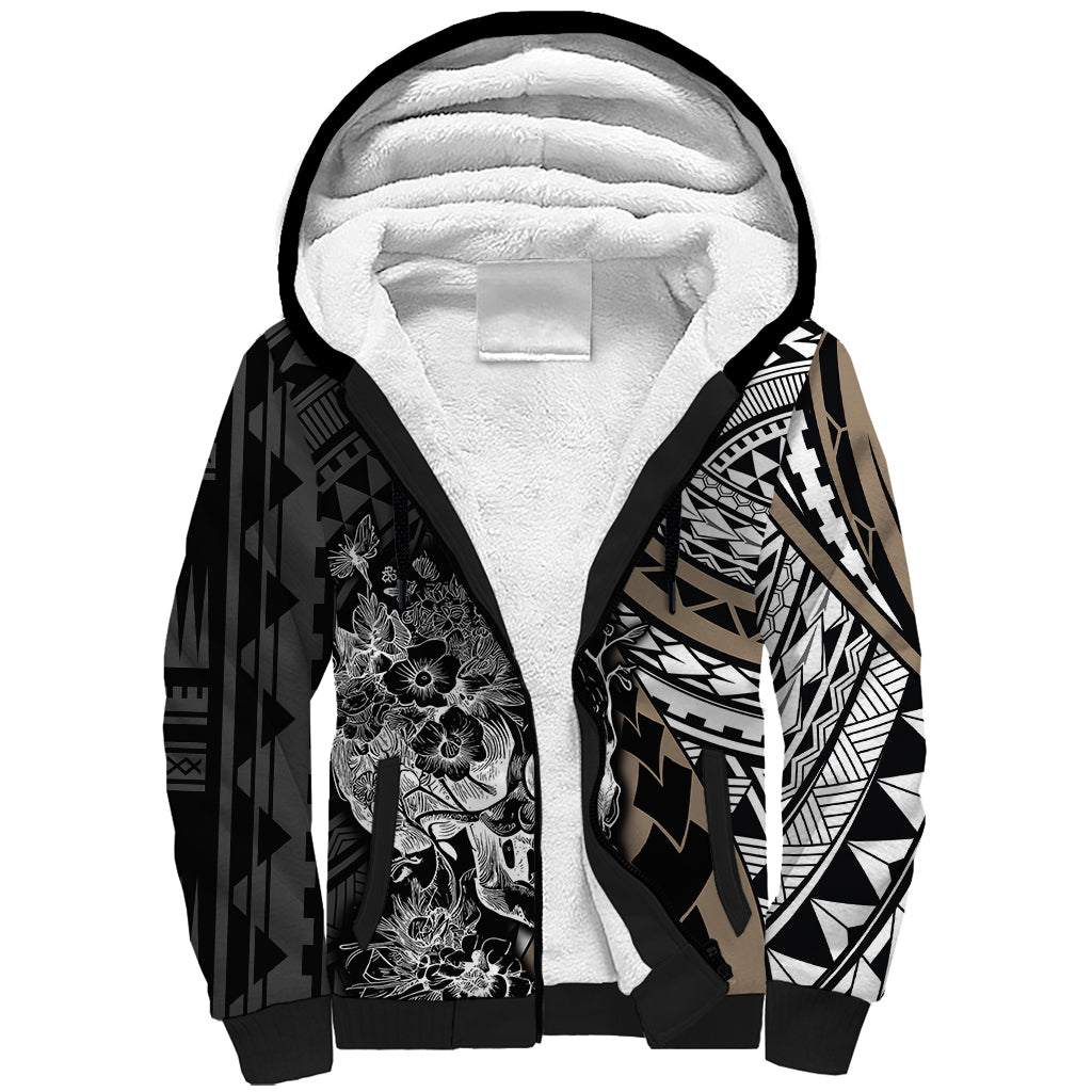 Personalised Polynesia Skull Sherpa Hoodie Tattoo In The Style Of Maori With Marine Life Gold - Wonder Print Shop