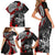 Personalised Polynesia Skull Family Matching Short Sleeve Bodycon Dress and Hawaiian Shirt Tattoo In The Style Of Maori With Marine Life Red - Wonder Print Shop