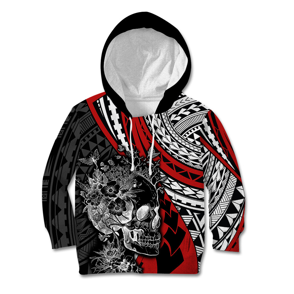 Personalised Polynesia Skull Kid Hoodie Tattoo In The Style Of Maori With Marine Life Red - Wonder Print Shop