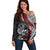 Personalised Polynesia Skull Off Shoulder Sweater Tattoo In The Style Of Maori With Marine Life Red - Wonder Print Shop