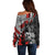 Personalised Polynesia Skull Off Shoulder Sweater Tattoo In The Style Of Maori With Marine Life Red - Wonder Print Shop