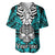 Personalised Polynesia Skull Baseball Jersey With Boars Tusk Aqua Arty Vibe LT9 - Wonder Print Shop