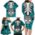 Personalised Polynesia Skull Family Matching Long Sleeve Bodycon Dress and Hawaiian Shirt With Boars Tusk Aqua Arty Vibe LT9 - Wonder Print Shop