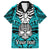 Personalised Polynesia Skull Family Matching Long Sleeve Bodycon Dress and Hawaiian Shirt With Boars Tusk Aqua Arty Vibe LT9 - Wonder Print Shop