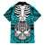 Personalised Polynesia Skull Family Matching Long Sleeve Bodycon Dress and Hawaiian Shirt With Boars Tusk Aqua Arty Vibe LT9 - Wonder Print Shop