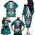 Personalised Polynesia Skull Family Matching Off Shoulder Long Sleeve Dress and Hawaiian Shirt With Boars Tusk Aqua Arty Vibe - Wonder Print Shop