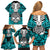 Personalised Polynesia Skull Family Matching Off Shoulder Short Dress and Hawaiian Shirt With Boars Tusk Aqua Arty Vibe LT9 - Wonder Print Shop