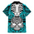 Personalised Polynesia Skull Family Matching Off Shoulder Short Dress and Hawaiian Shirt With Boars Tusk Aqua Arty Vibe LT9 - Wonder Print Shop