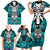 Personalised Polynesia Skull Family Matching Short Sleeve Bodycon Dress and Hawaiian Shirt With Boars Tusk Aqua Arty Vibe - Wonder Print Shop