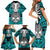 Personalised Polynesia Skull Family Matching Short Sleeve Bodycon Dress and Hawaiian Shirt With Boars Tusk Aqua Arty Vibe - Wonder Print Shop