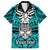 Personalised Polynesia Skull Family Matching Short Sleeve Bodycon Dress and Hawaiian Shirt With Boars Tusk Aqua Arty Vibe - Wonder Print Shop