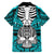 Personalised Polynesia Skull Family Matching Short Sleeve Bodycon Dress and Hawaiian Shirt With Boars Tusk Aqua Arty Vibe - Wonder Print Shop