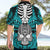 Personalised Polynesia Skull Hawaiian Shirt With Boars Tusk Aqua Arty Vibe - Wonder Print Shop