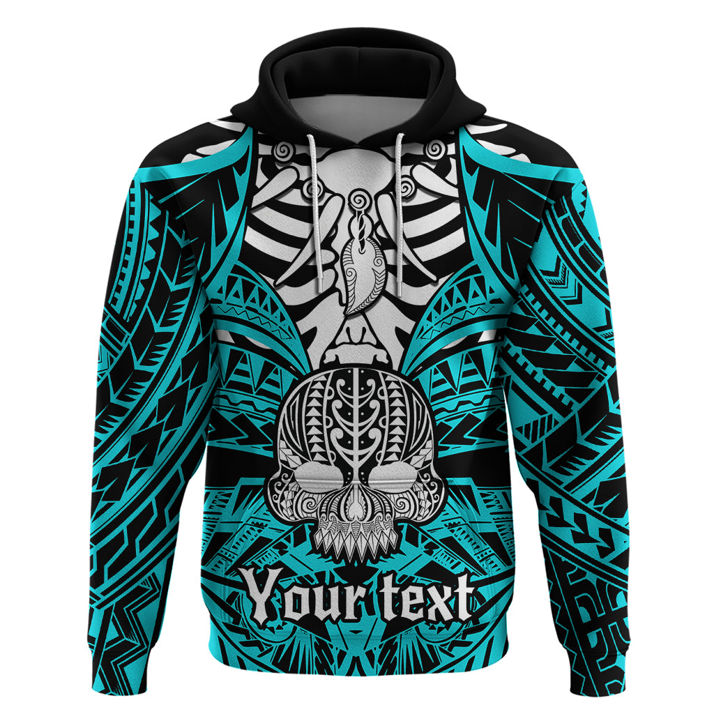 Personalised Polynesia Skull Hoodie With Boars Tusk Aqua Arty Vibe - Wonder Print Shop