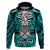 Personalised Polynesia Skull Hoodie With Boars Tusk Aqua Arty Vibe - Wonder Print Shop