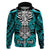 Personalised Polynesia Skull Hoodie With Boars Tusk Aqua Arty Vibe - Wonder Print Shop