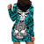 Personalised Polynesia Skull Hoodie Dress With Boars Tusk Aqua Arty Vibe - Wonder Print Shop