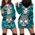 Personalised Polynesia Skull Hoodie Dress With Boars Tusk Aqua Arty Vibe - Wonder Print Shop