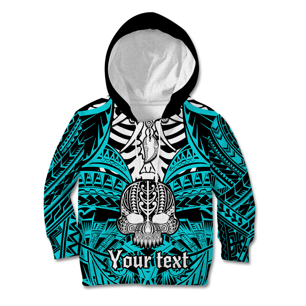 Personalised Polynesia Skull Kid Hoodie With Boars Tusk Aqua Arty Vibe - Wonder Print Shop