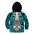 Personalised Polynesia Skull Kid Hoodie With Boars Tusk Aqua Arty Vibe - Wonder Print Shop