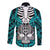 Personalised Polynesia Skull Long Sleeve Button Shirt With Boars Tusk Aqua Arty Vibe - Wonder Print Shop