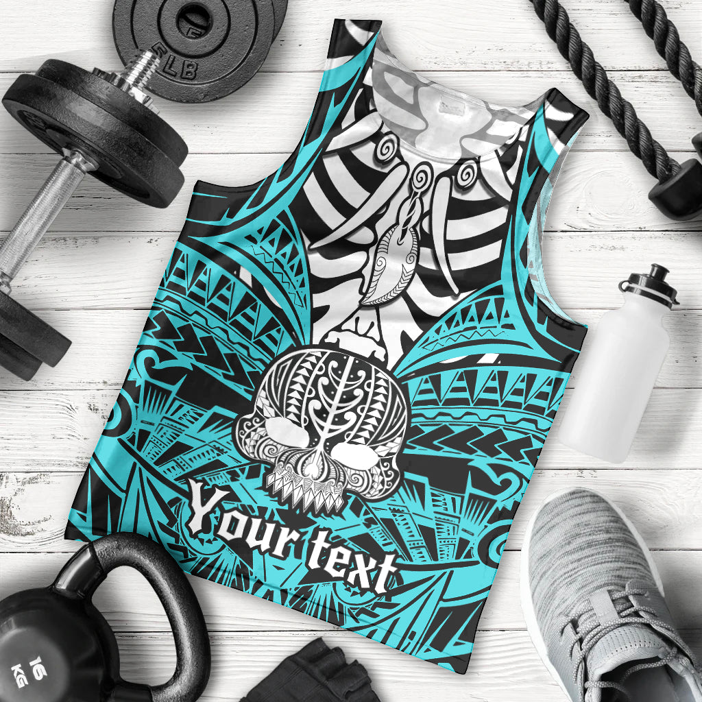 Personalised Polynesia Skull Men Tank Top With Boars Tusk Aqua Arty Vibe - Wonder Print Shop