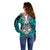 Personalised Polynesia Skull Off Shoulder Sweater With Boars Tusk Aqua Arty Vibe - Wonder Print Shop