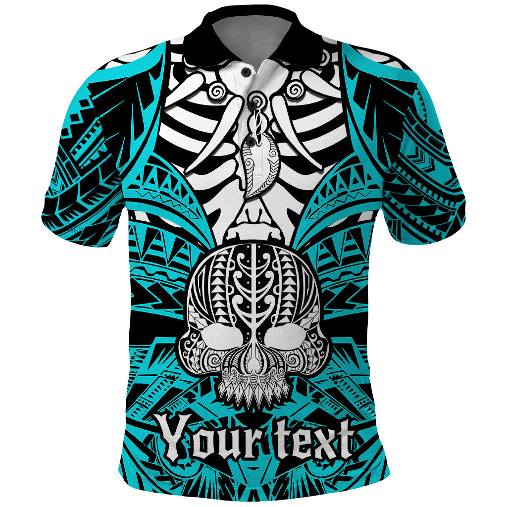 Personalised Polynesia Skull Polo Shirt With Boars Tusk Aqua Arty Vibe - Wonder Print Shop