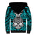 Personalised Polynesia Skull Sherpa Hoodie With Boars Tusk Aqua Arty Vibe - Wonder Print Shop